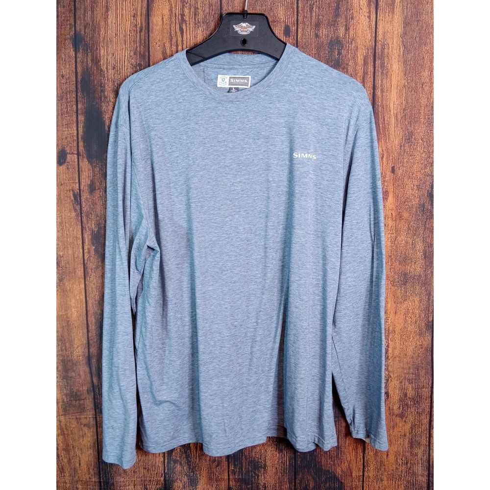 Simms Fishing Products Insect Shield Mens Large Blue Long Sleeve Shirt Heathered